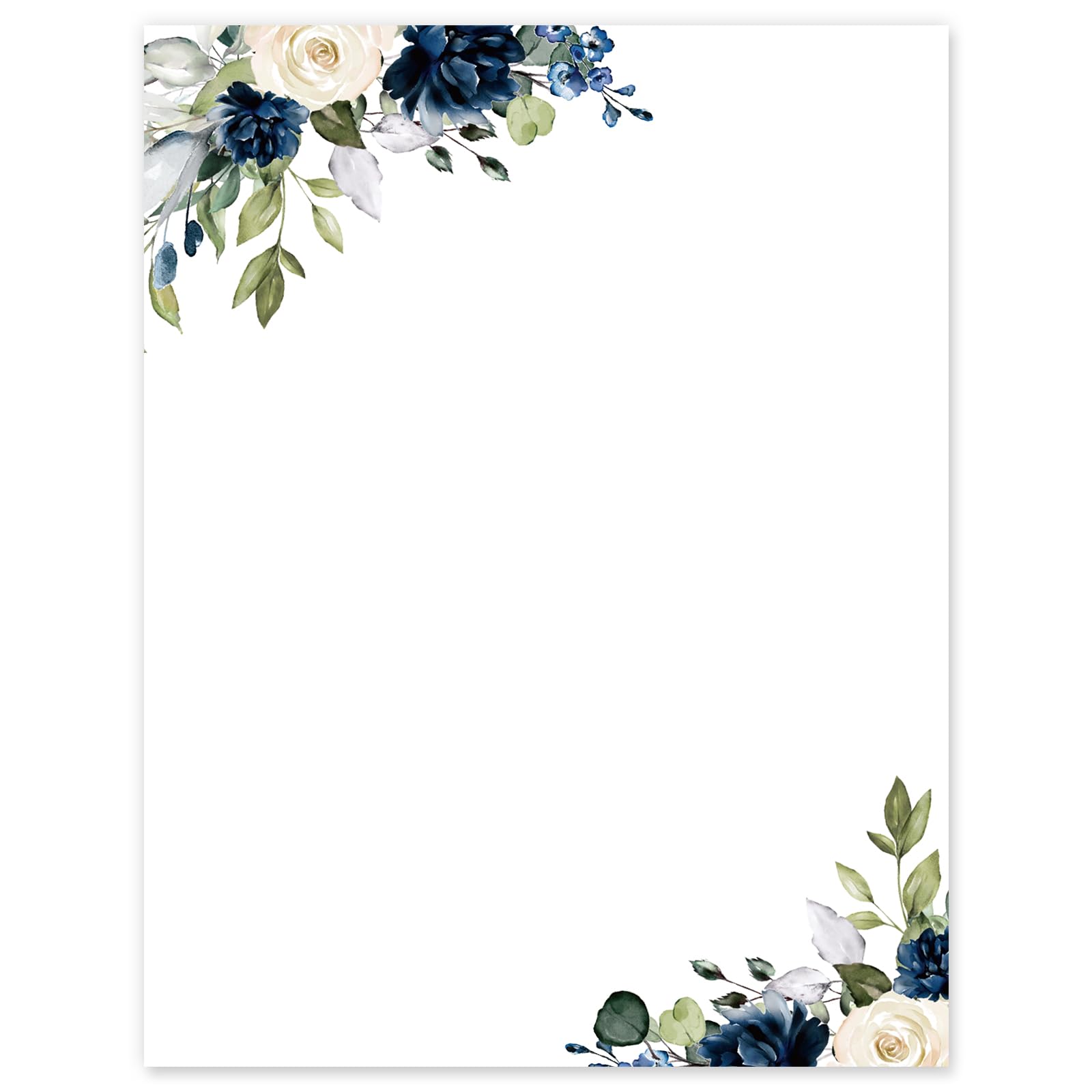AnyDesign 60 Sheets Floral Stationery Letterhead Paper White Blue Flower Letter Paper Writing Paper Notes for Birthday Wedding Invitation Printing, 8.5 x 11 Inch, Single-Sided