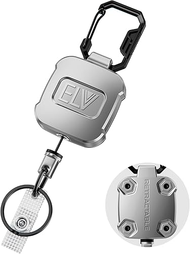 Miniatura 8 de Paquete de 1 soporte retráctil ELV para credencial de identificación, carrete retráctil para llavero, cuerpo de metal resistente, cordón de dinema