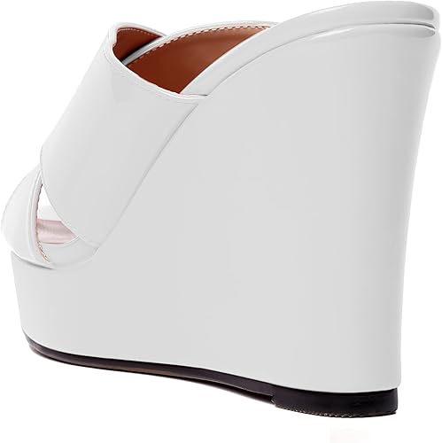 Miniatura 7 de MODENCOCO Sandalias de tacón alto con plataforma de patente para mujer, estilo casual, con puntera abierta, para fiesta, de 4 pulgadas