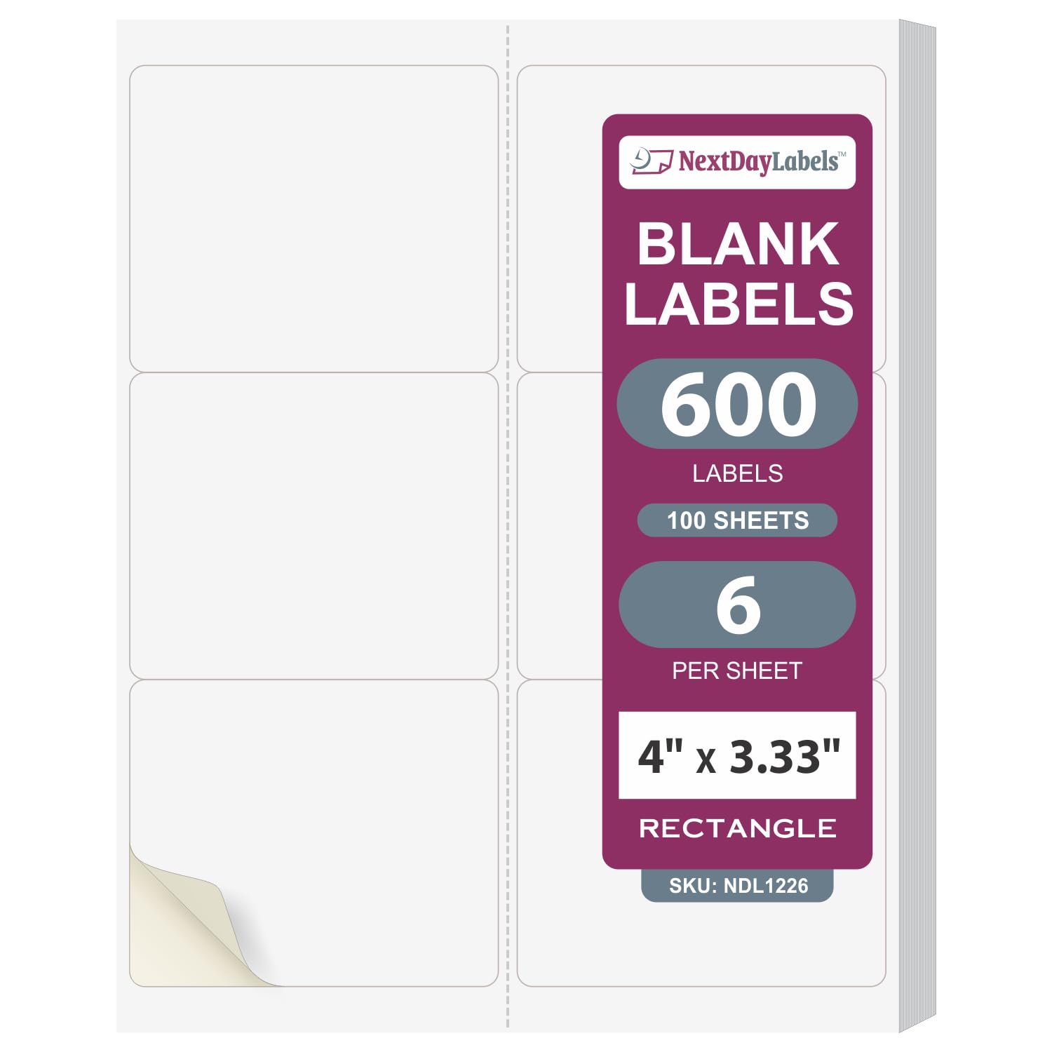 NextDayLabels - Etichette bianche a getto d'inchiostro (10,2 x 3-1/3", 6 per pagina, 600 etichette)
