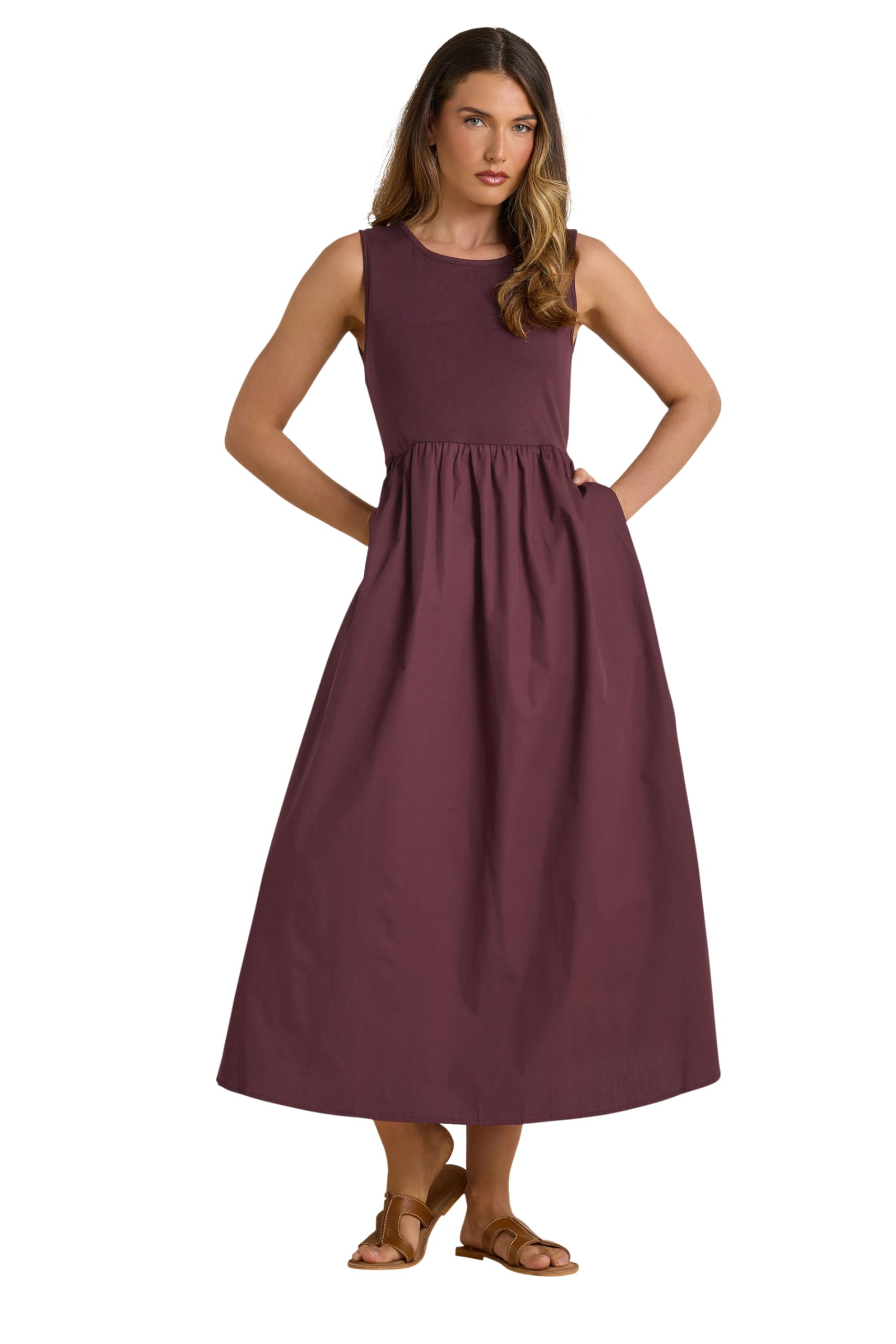 Long Tall Sally - LTS Tall Red Jersey & Woven Mix Fabric Midi Dress - Women's