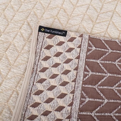 Image of Premium Chenille Woven Anti-Slip 7 Seater Sofa Cover | L-Shape Sofa Seat Protector for Living Room | Durable & Stylish Slipcover - Beige 3D