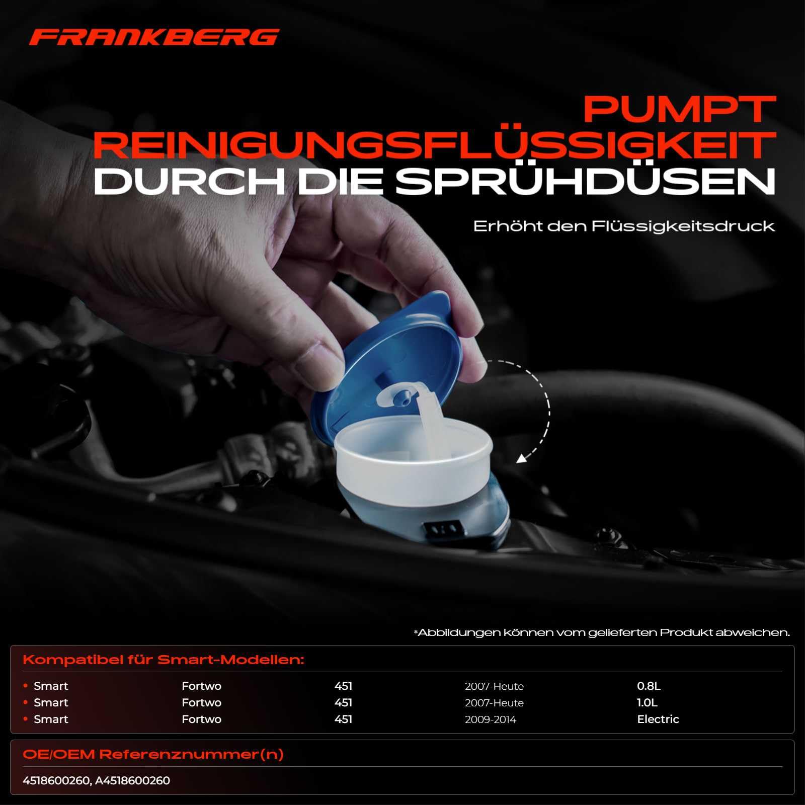 Waschwasserbehälter Wasserbehälter ohne Deckel für Fortwo Cabrio 451 0.8L 1.0L Electric 2007-2021 4518600260
