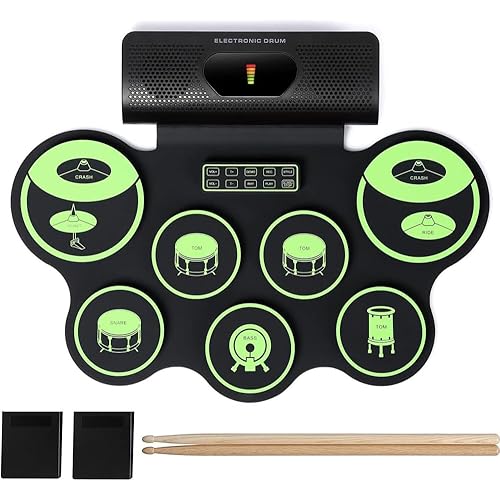 Electronic Drum Set for Kids | Adult, 9 Pads Roll Up Electric Drum Kit With Headphone Jack Built-in Speaker Drum Sticks Foot Pedals, for Kids Beginners