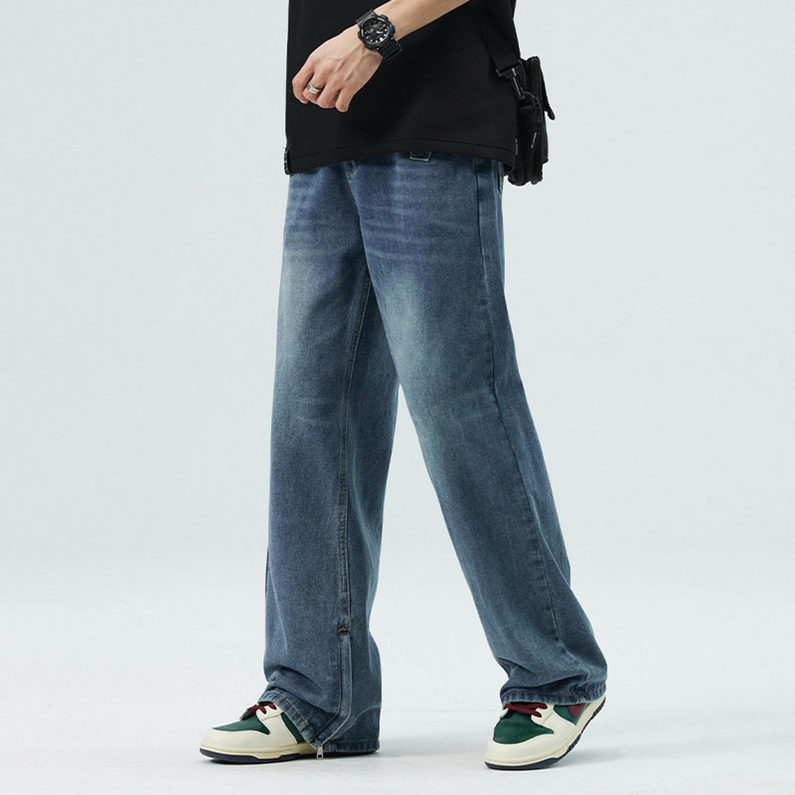 Jeans Estivi da Uomo Larghi e Dritti, Pantaloni Lunghi Casual da Strada, a Gamba Larga - Blu - XL
