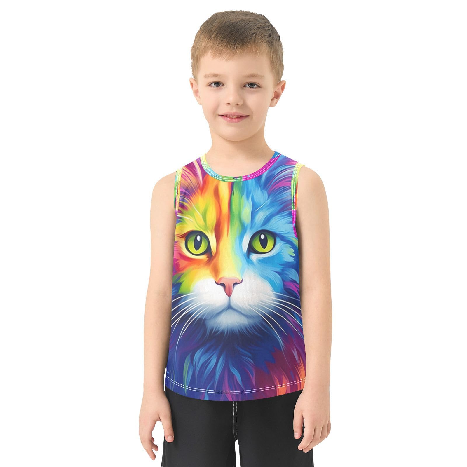 Canottiera senza maniche con gatto neon per ragazzo, canottiera sportiva traspirante per bambini