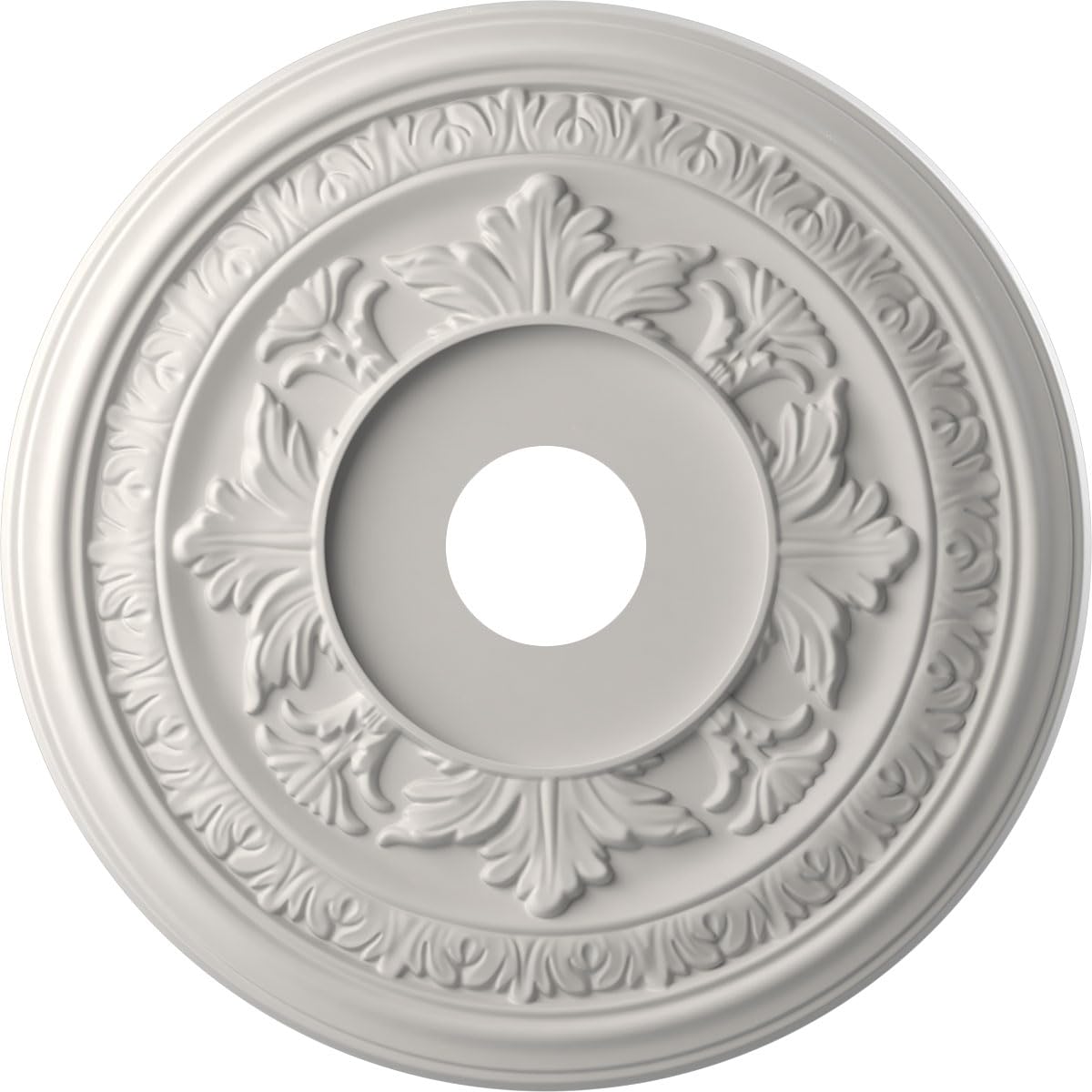 Ekena Millwork CMP19BAGBW Baltimore Thermoformed PVC Ceiling Medallion (Fits Canopies up to 7 3/4"), 19"OD x 3 1/2"ID x 1"P, UltraCover Satin Blossom White