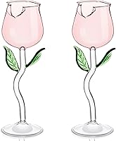 Vista 1 de Cunhill Paquete de 2 copas de vino rosa de 6 onzas, copas de vino tinto creativas, copas de vino de flores rosas, copas de jugo de cóctel