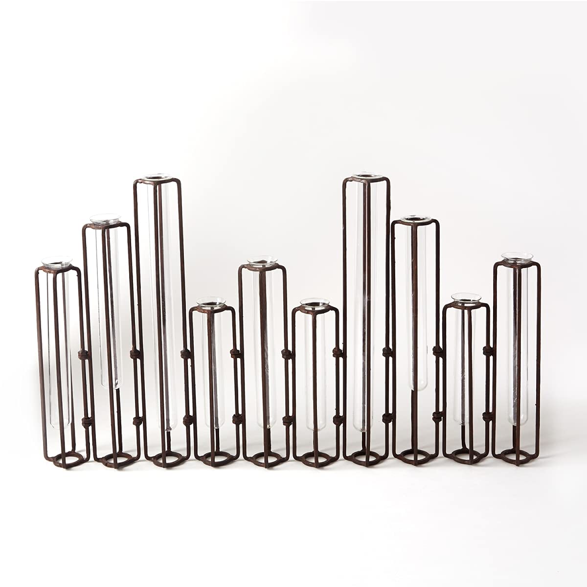 Tozai Lavoisier Set of 10 Hinged Flower Vases with Antiqued Rusted Finish