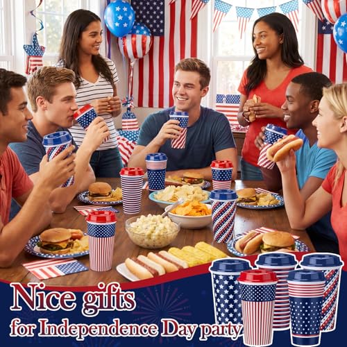 Pickmesh 28 Pack 4th of July Reusable Coffee Cup 16 oz Patriotic Party Cups American Flag Tumblers with Lid Red White Blue Plastic Coffee Mug for Independence Day 250th Anniversary Party Favors by Pickmesh - Used condition - Image 6