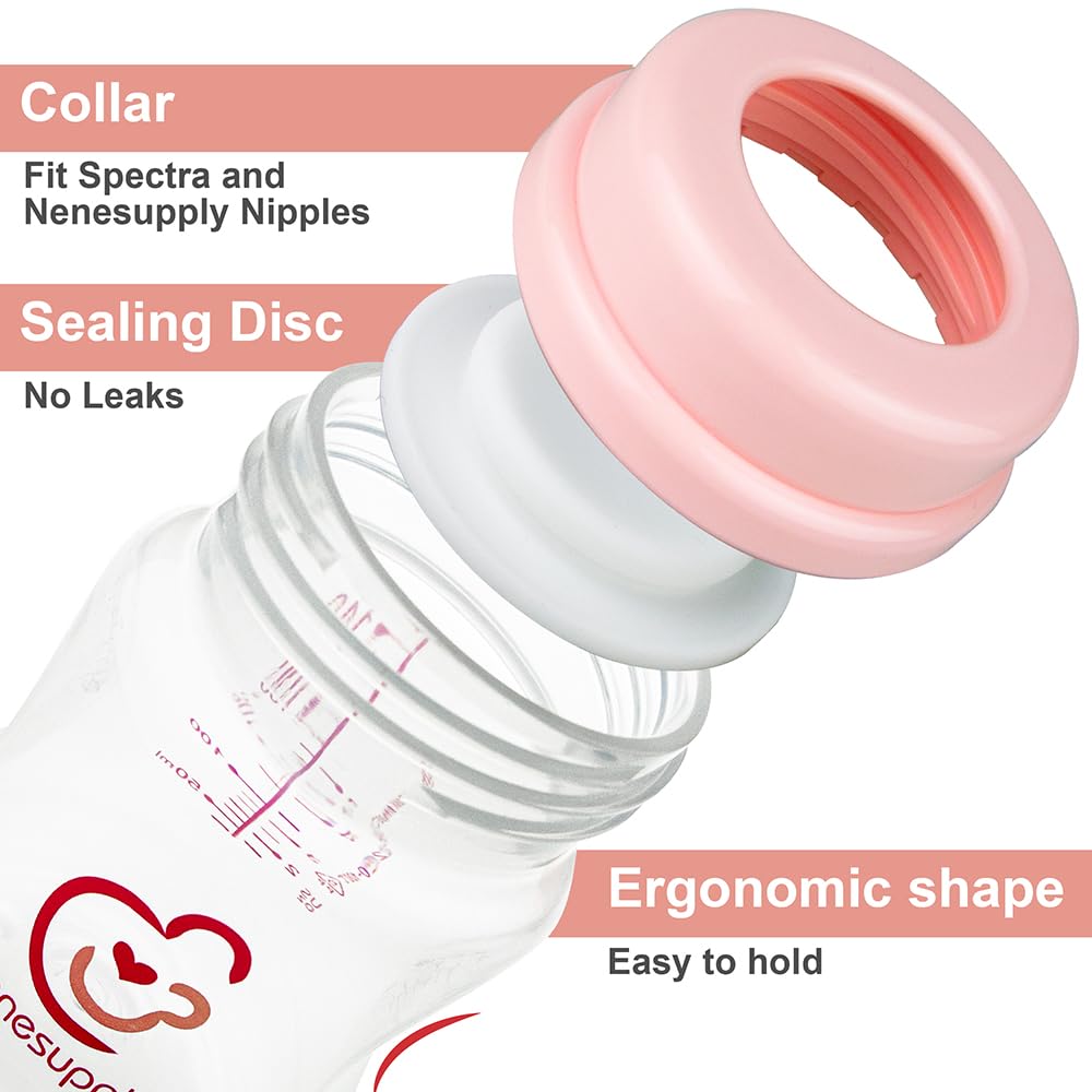Nenesupply Storage Bottles Collection Bottles for Spectra S1 S2 Motif Luna Breast Pumps 6 pc 4.7oz 140ml With Collar and Sealing Disc. Breastmilk Storage Replace Spectra Bottles for Pumping Wide-Mouth