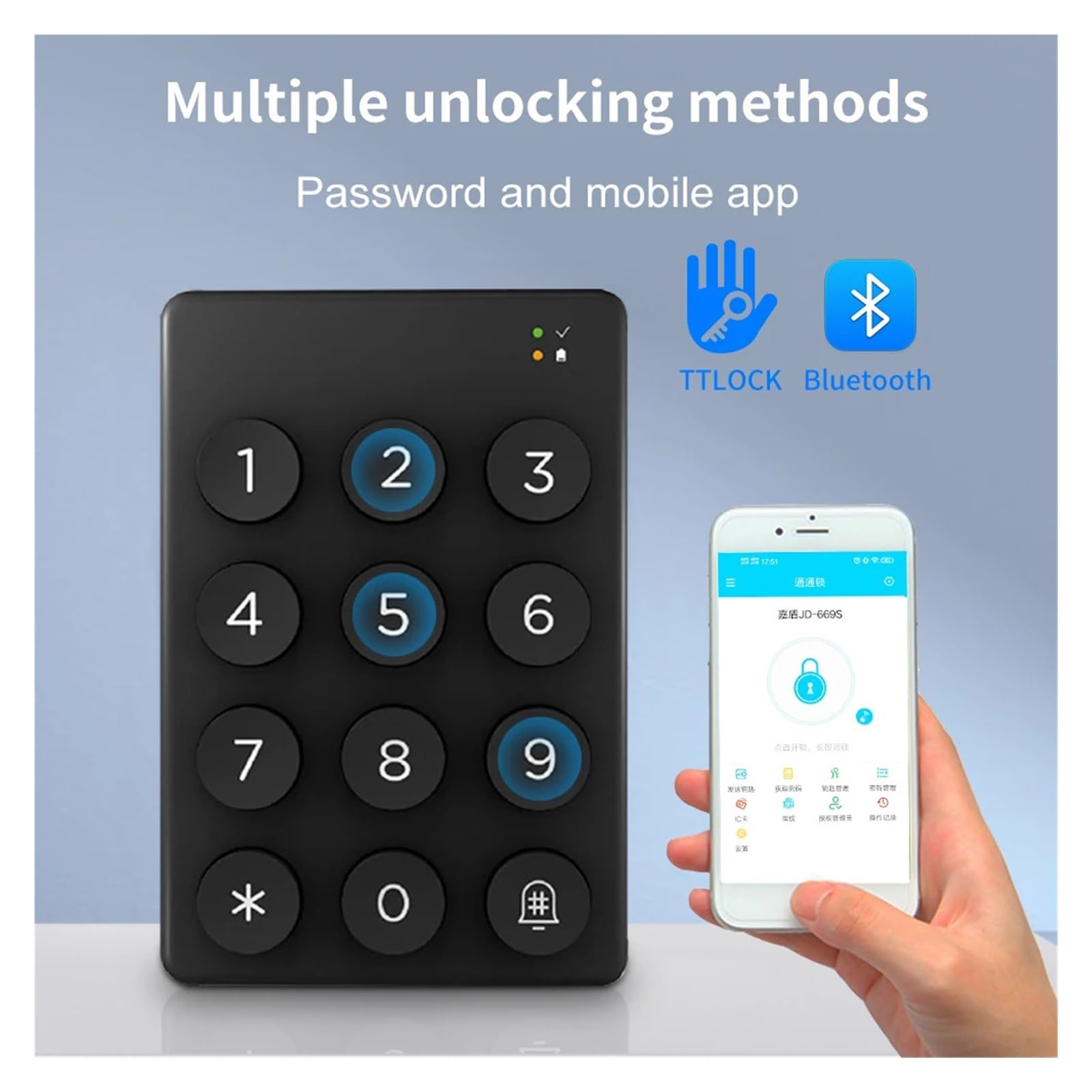 Teclado inalámbrico con código de dígitos y desbloqueo por aplicación Bluetooth compatible cerraduras electrónicas inteligentes, Ajuste estándar europeo
