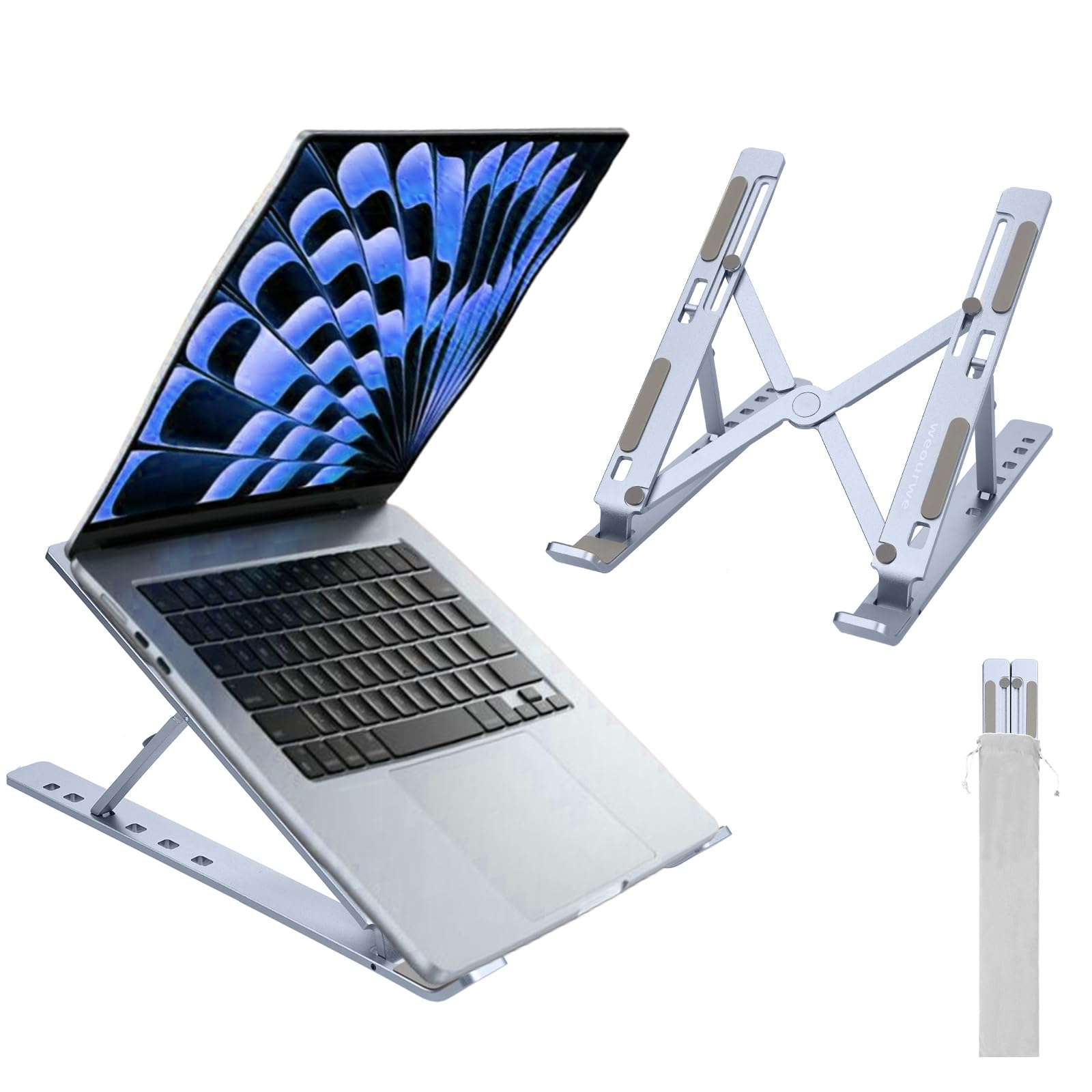 Soporte ergonómico y plegable para computadora portátil, elevador ajustable, se adapta a todos los portátiles y portátiles de hasta 17 pulgadas, ultrafino, refrigeración ventilada, ABS +