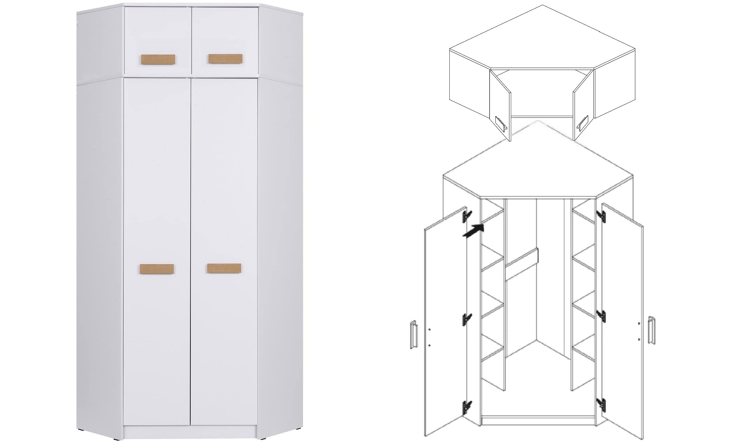 Marmex Kleiderschrank Holz Eckschrank mit Kleiderstange und Einlegebode Mehrzweckschrank Schrank Kinderzimmer Schlafzimmer Möbel Flurschrank Grant G8+G15 91x235 cm