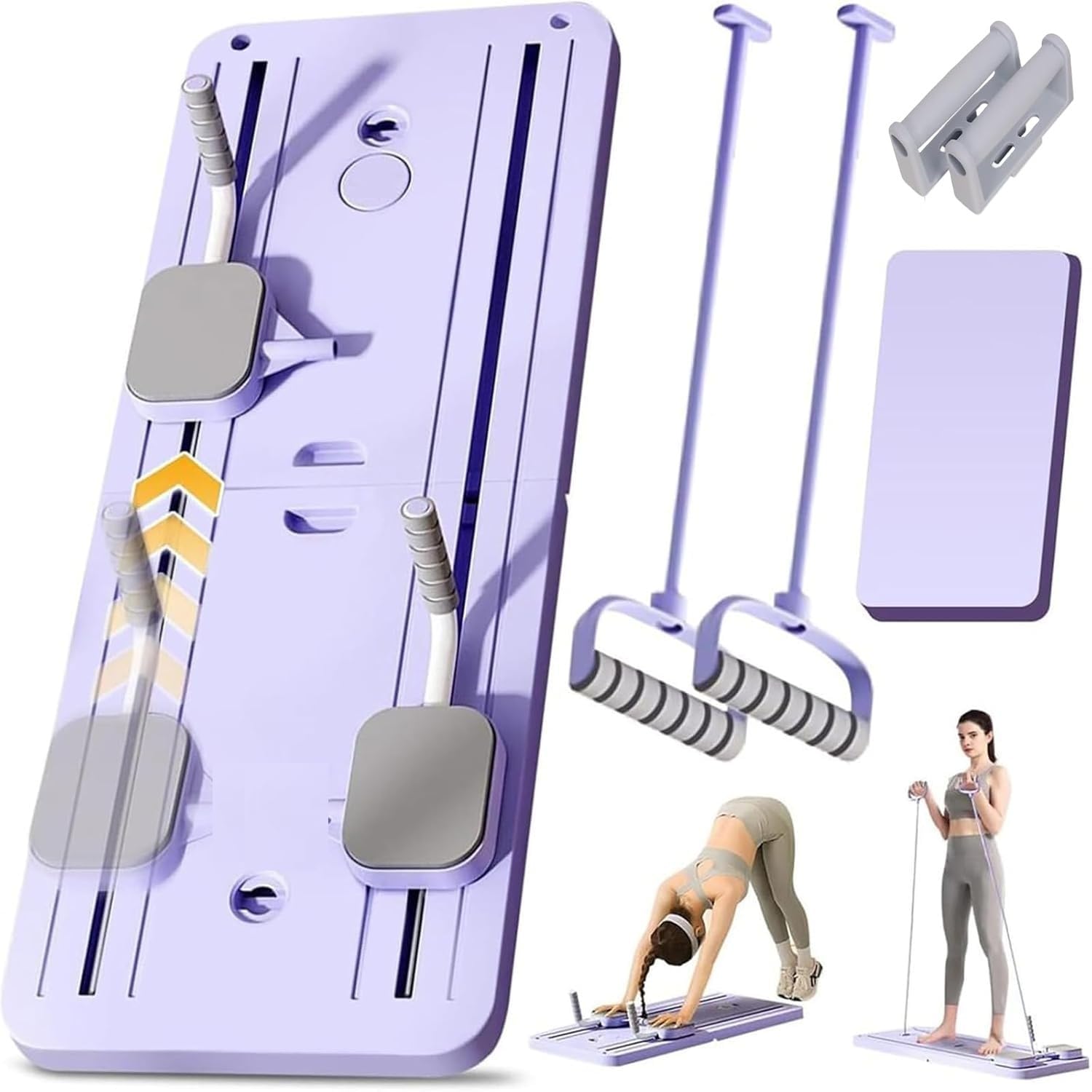 KRLZ Foldable Pilates Board, Multifunctional Ab Board Automatic Rebound, Full Body Exercise Equipment for Home, Pilates Reformer with Elbow Support＆Resistance Bands＆Ab Mat＆Handles