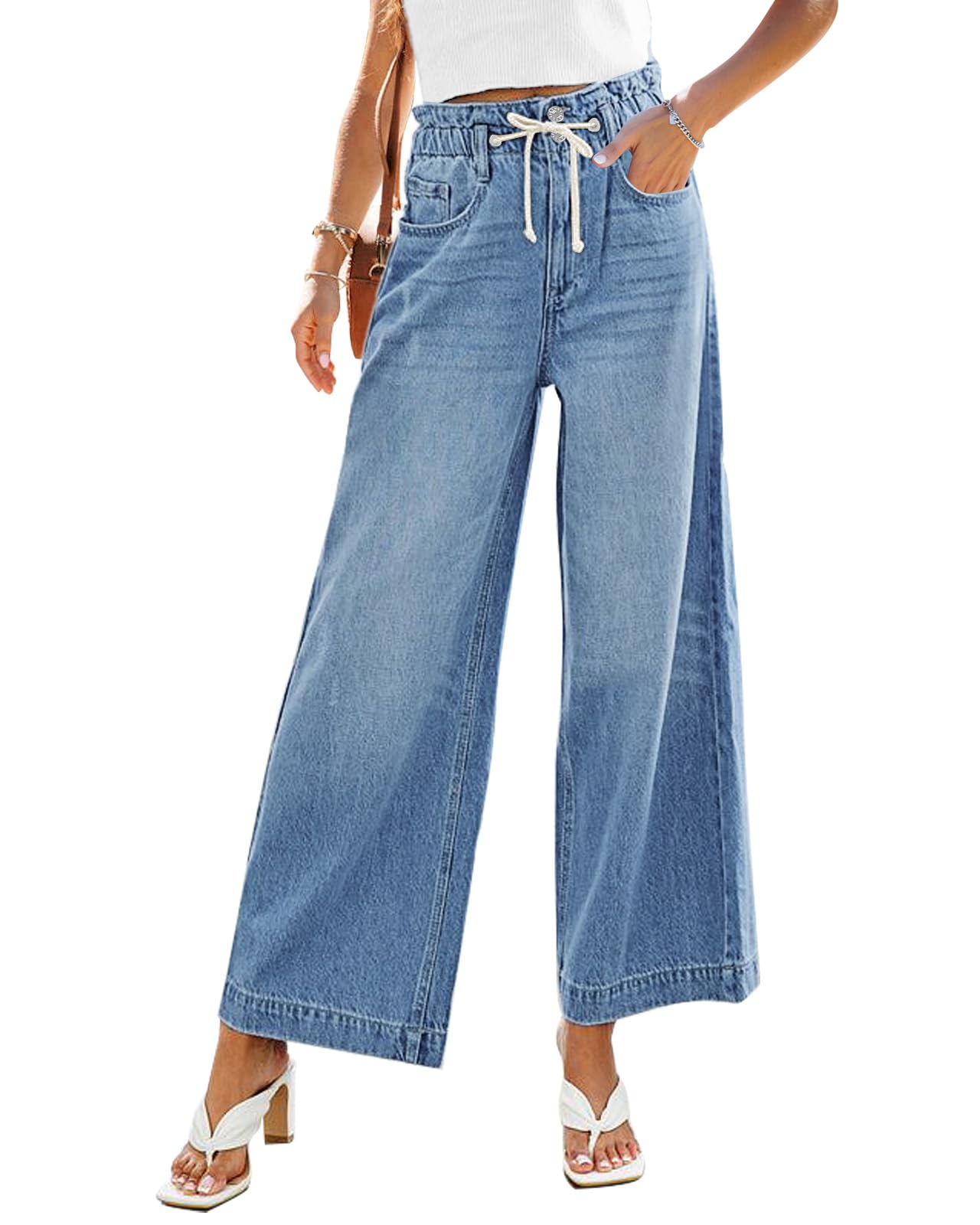 GRAPENT Wide Leg Jeans for Women Stretch High Wasited Elastic Waist Bell Bottom Baggy Y2K Pants