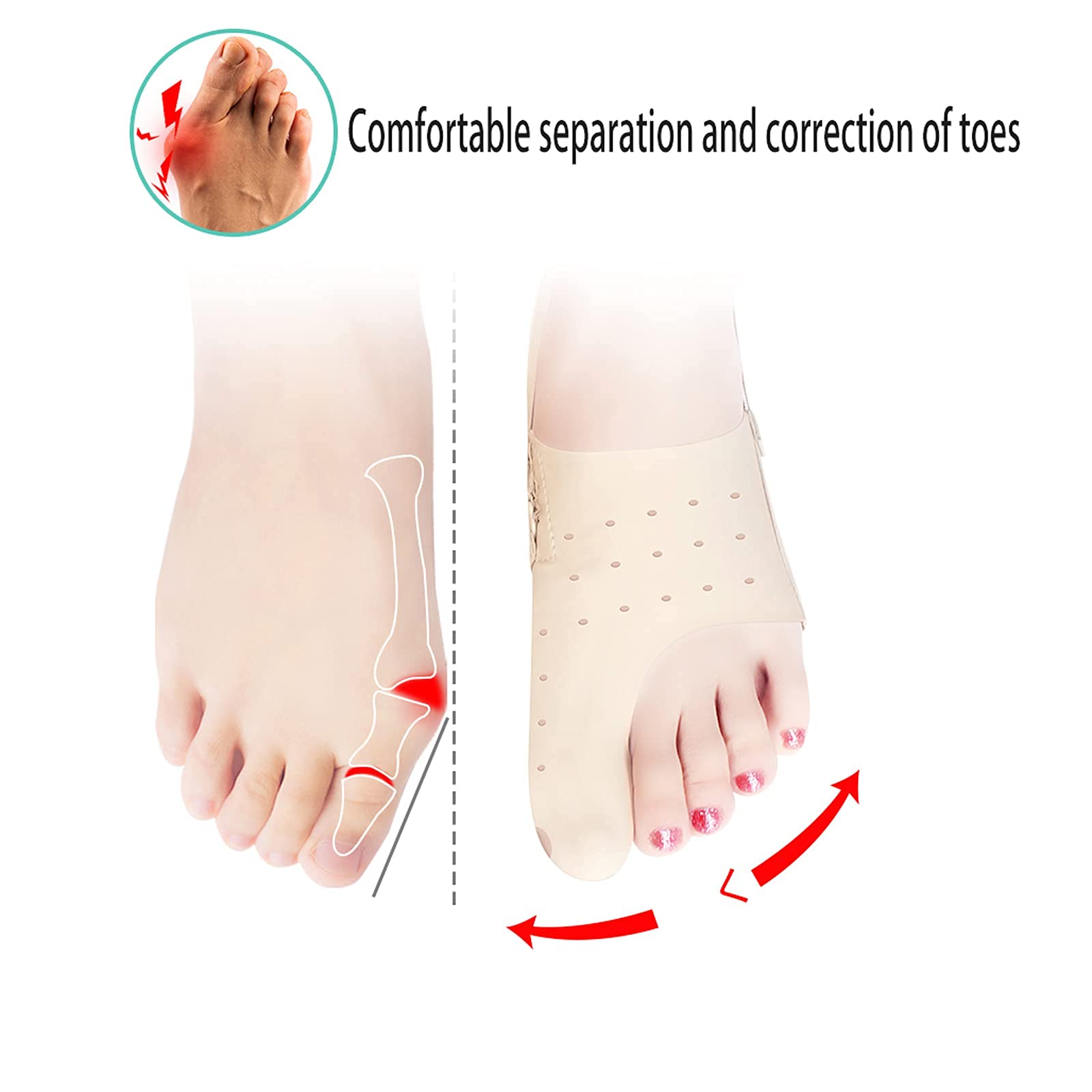 TILEZE 1 par de correctores, Gel de Hilo elástico Transpirable, alisador de Dedos de Silicona, Soporte Separador, férula, Espaciador, usable para el día y la Noche, S (XL)