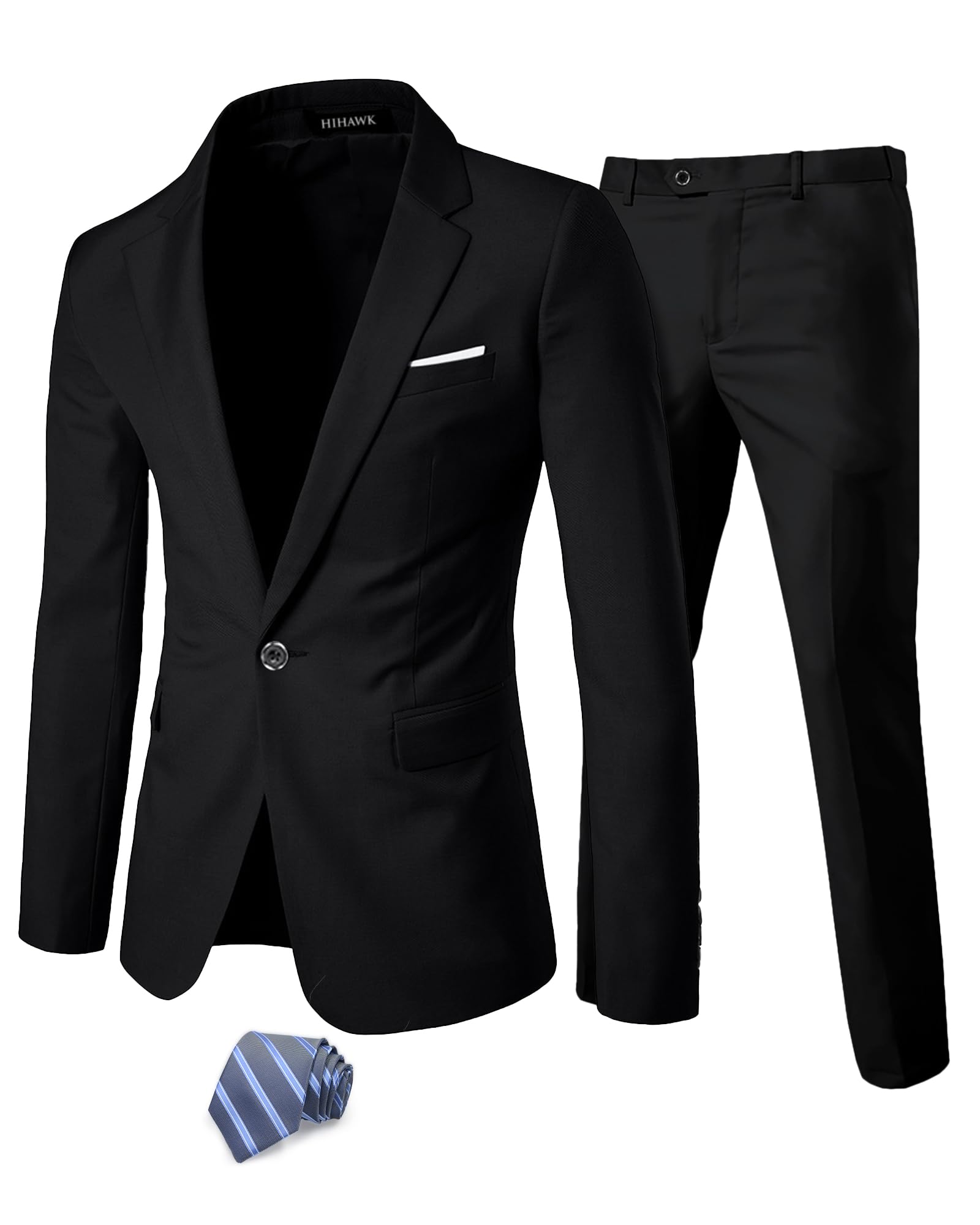 HihawkMen's 2 Piece Suit with Tie, One Button Slim Fit Solid Jacket & Pants Set, Suits for Men Party Wedding Prom & BusinessGlobal Recycled StandardGlobal Recycled StandardGlobal Recycled Standard
