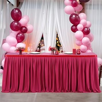 14ft Burgundy Table Skirts for Rectangle Tables Polyester Pleated Table Skirt Desk Skirts Ruffle Table Skirt Tablecloth for Wedding Birthday Party Baby Bridal Shower Banquet Table Decoration