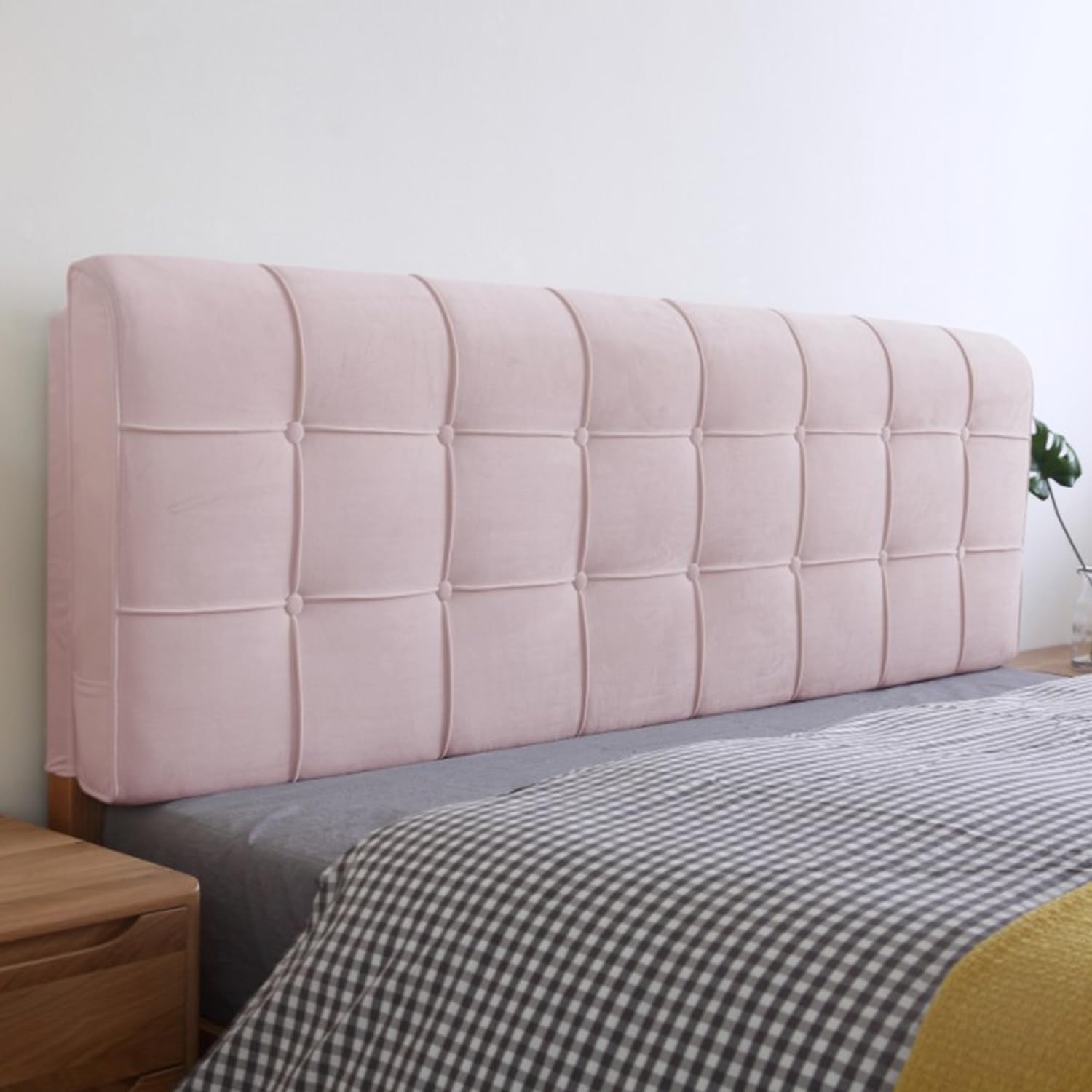 Large Backrest Bed Rest Pillowboard，Solid Color Button Headboard Pillow-Headboard Pillow Support Upholstered Rectangle Reading Pillow (Pink,Paste 39"/Twin)