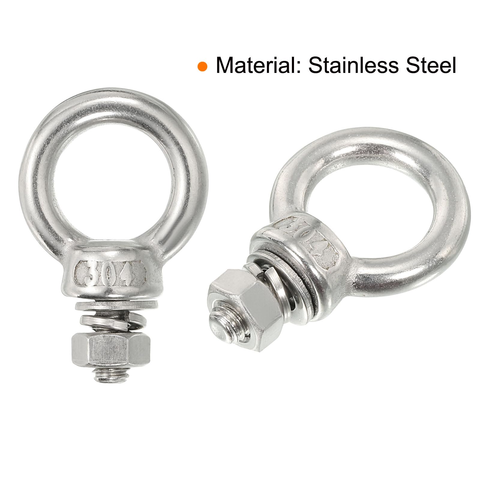 uxcell Bulloni a occhiello filettati M6 x 12 1/4 "x 1/2" in acciaio inox vite ad anello con dadi rondelle per sollevamento appesi, set da 10