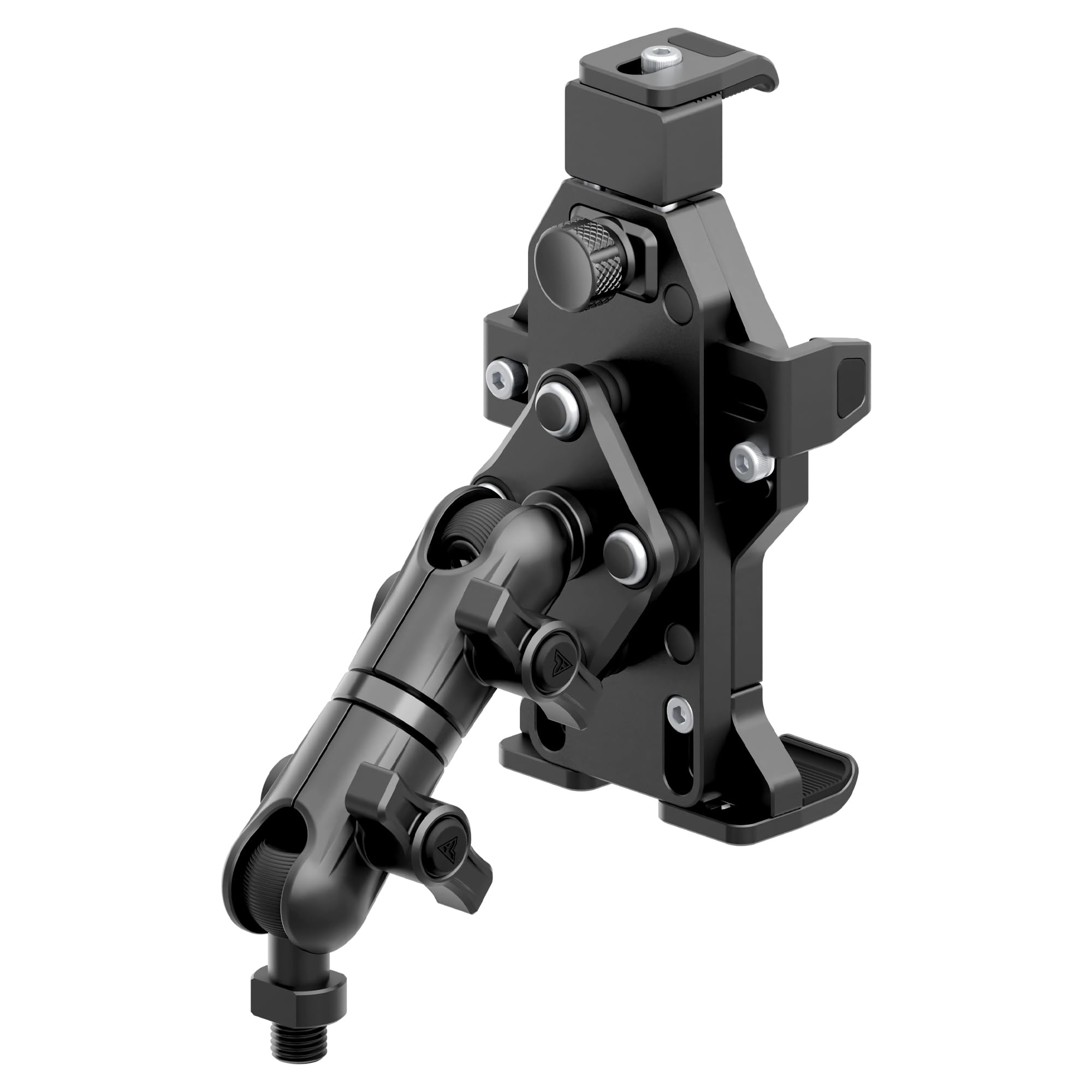 Tackform Aluminum Motorcycle Adventure Phone Holder - Vibration Dampening, Wireless Charging | Mirror Hole Mount - M10 x 1.25 Fine Threaded 20mm Ball | Compatible with iPhone, Galaxy, More | 3.5