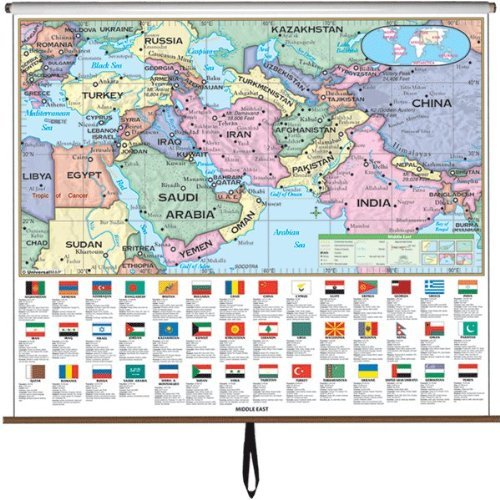 Middle East Essential Classroom Map on Roller w/ Brackets