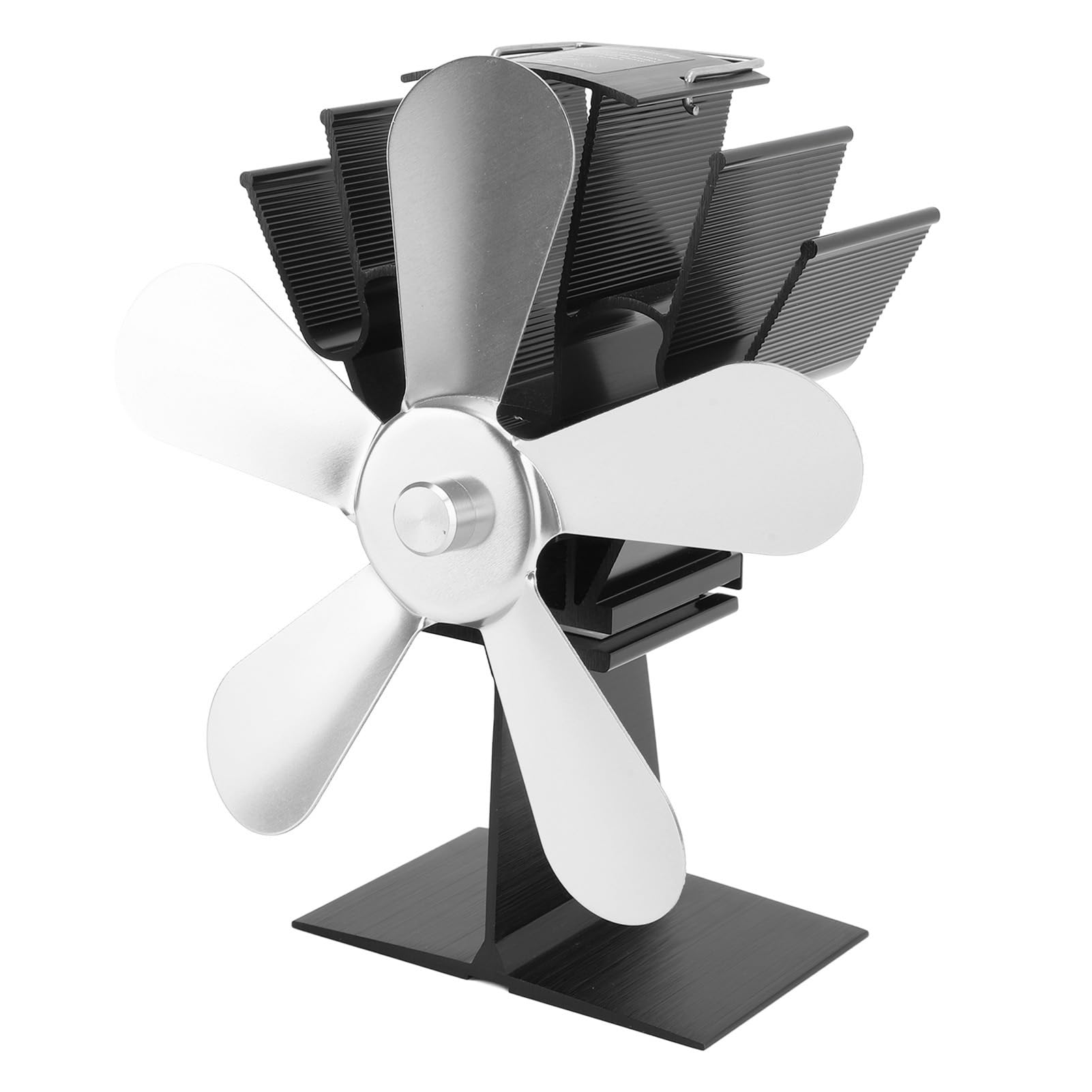 Fafeicy Ventilatore Termico 5 Pale per Stufa a Legna, Silenzioso, Ecologico, Senza Elettricità, per Camini e Stufe a Legna (SILVER)