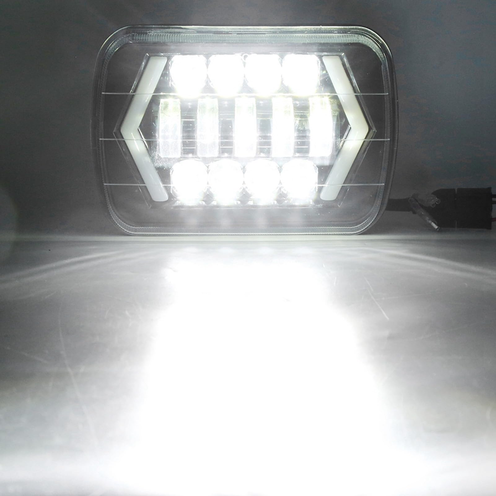 Akozon Faros Delanteros Faros Delanteros de Automóviles Carcasa Frontal de Aluminio Lámpara Frontal Cuadrada 300 W 7 pulgadas LED