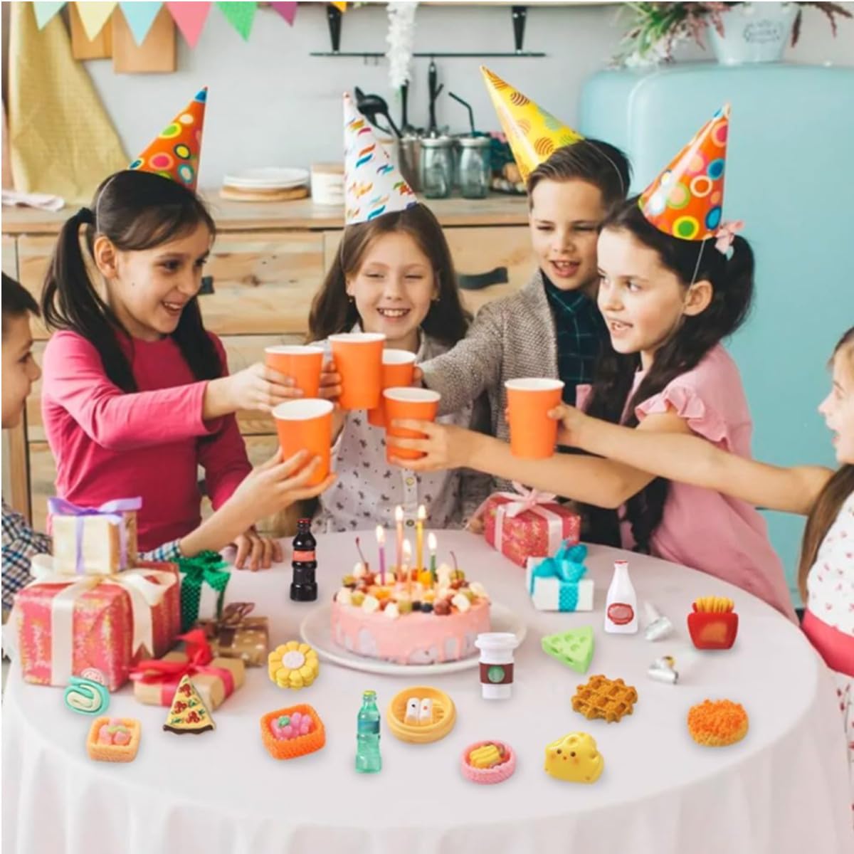 100 sztuk miniatur żywicznych artykułów spożywczych, akcesoria do domku dla lalek, zestaw obiadowy, pizza, ciasto, chleb do kuchni, zabawki edukacyjne dla dzieci i dorosłych, styl losowy