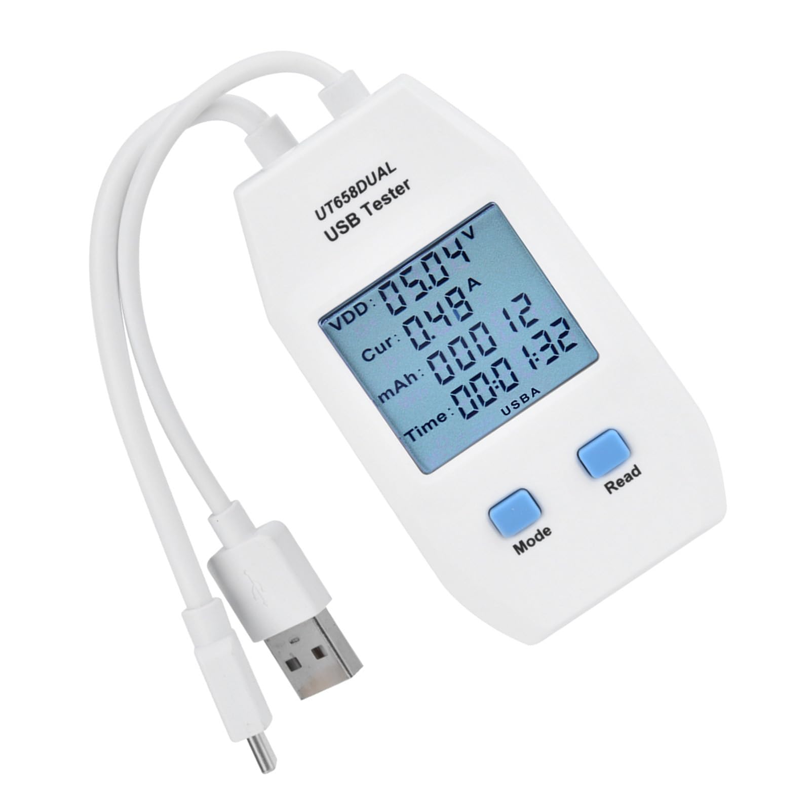 Generic LCD USB Tester Woltomierz Cyfrowy Amperomierz Miernik Mocy do Testowania Inżynieryjnego i Majsterkowiczów Biały ABS (UT658 podwójny)