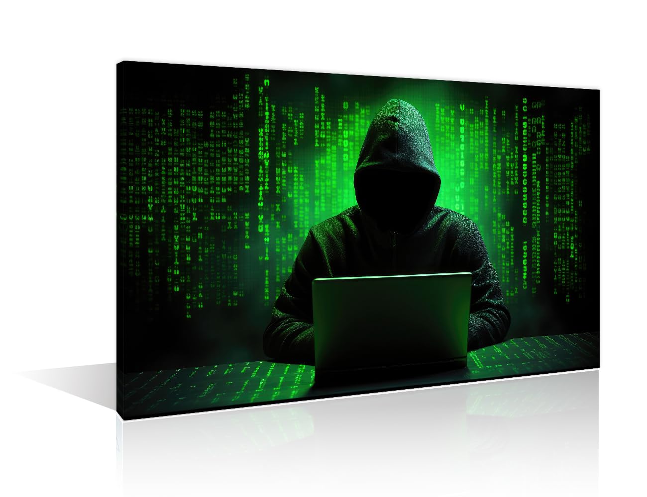 TISHIRON Cybersecurity and Hacking Concept Pictures Wall Art Wall Decor Posters 1 Panel Digital Intrusion Hacker Unleashing Code Chaos Canvas Artwork Wooden Frame Ready to Hang 12" Wx18 H