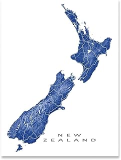 New Zealand Map of New Zealand Wall Art Print 8x10, Handmade Topographic New Zealand Poster 24x36, Aukland