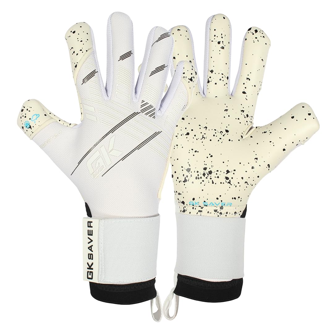 GK Saver Football Goalkeeper Goalie Gloves Anti-Slip Grip Palms Goalkeeping GK Gloves Size 4 to 11 (White, Size 5)