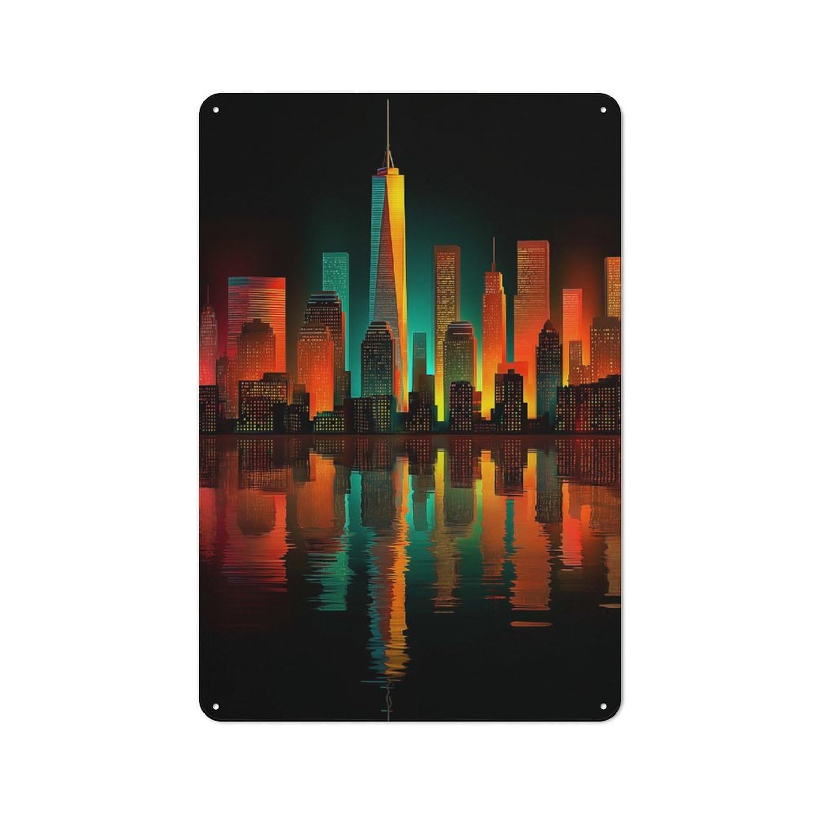 Classic Kitchen Metal Sign 30x20cm Featuring Colorful Cityscape Reflection, Cafe Wall Decor for Restaurant, Kitchen, Counter Or Breakfast Nook