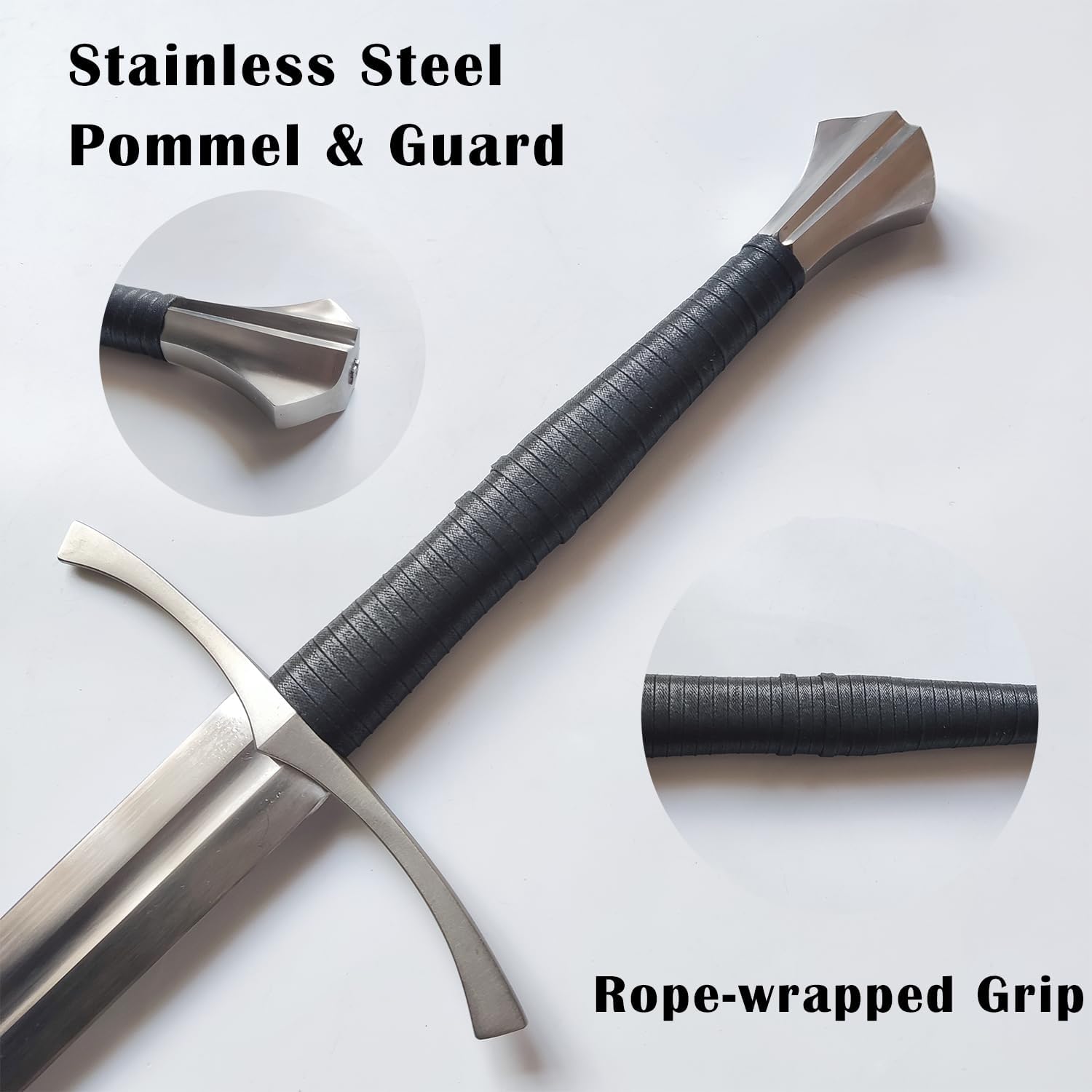 Medieval Full Tang Spring Steel Western Italian Long Sword with Scabbard for Outdoor Use, Practice, Collection