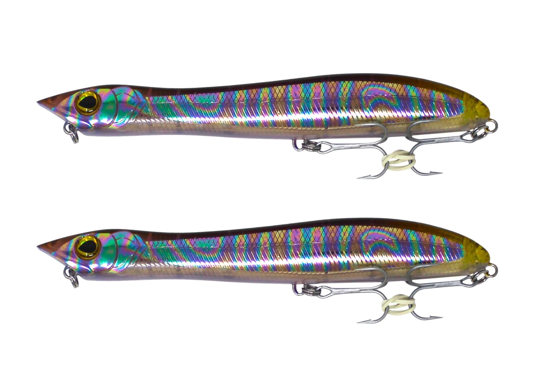 FISHZONE - 2 x KONICHI BASS DUDES Surface Hard Lures - 14cm / 28g - Specialist Distance Bass Lure - Two Marine VMC Treble Hooks Rear Mounted Rattle For Bass & Predatory Fishing (Petrol)