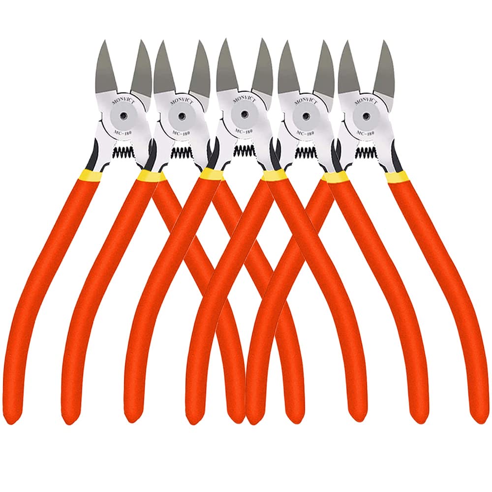 5 Pack Wire Cutters MC-180, Ultra Sharp 6 inch Precision Flush Side Cutters with Longer Cutting Edge, Powerful Heavy Duty Pliers, Ideal for Cables,