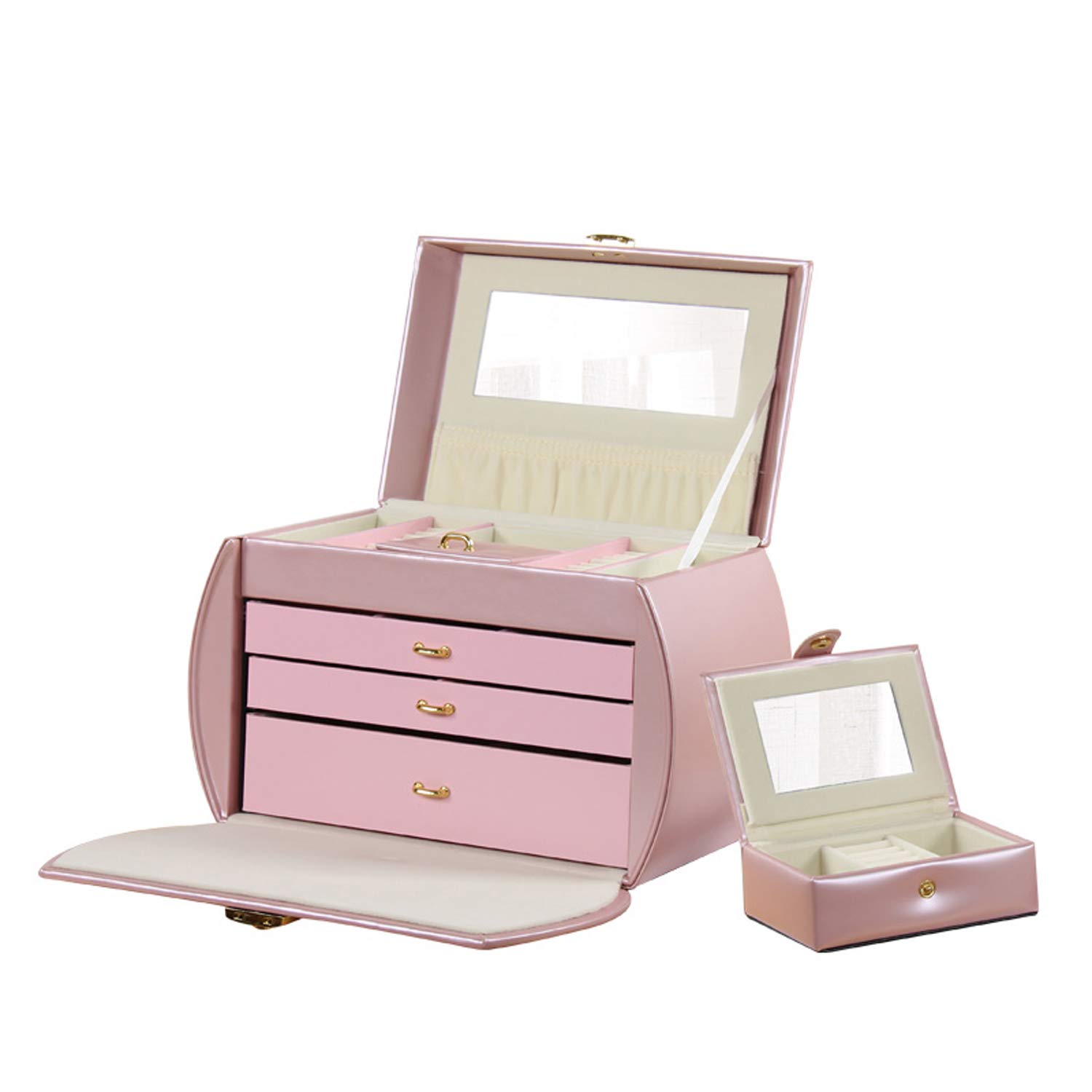 WeeLion Jewelry box, multi-layer PU leather jewelry storage box with mirror and lock, suitable for girls and ladies (with a small bag can be used separately)