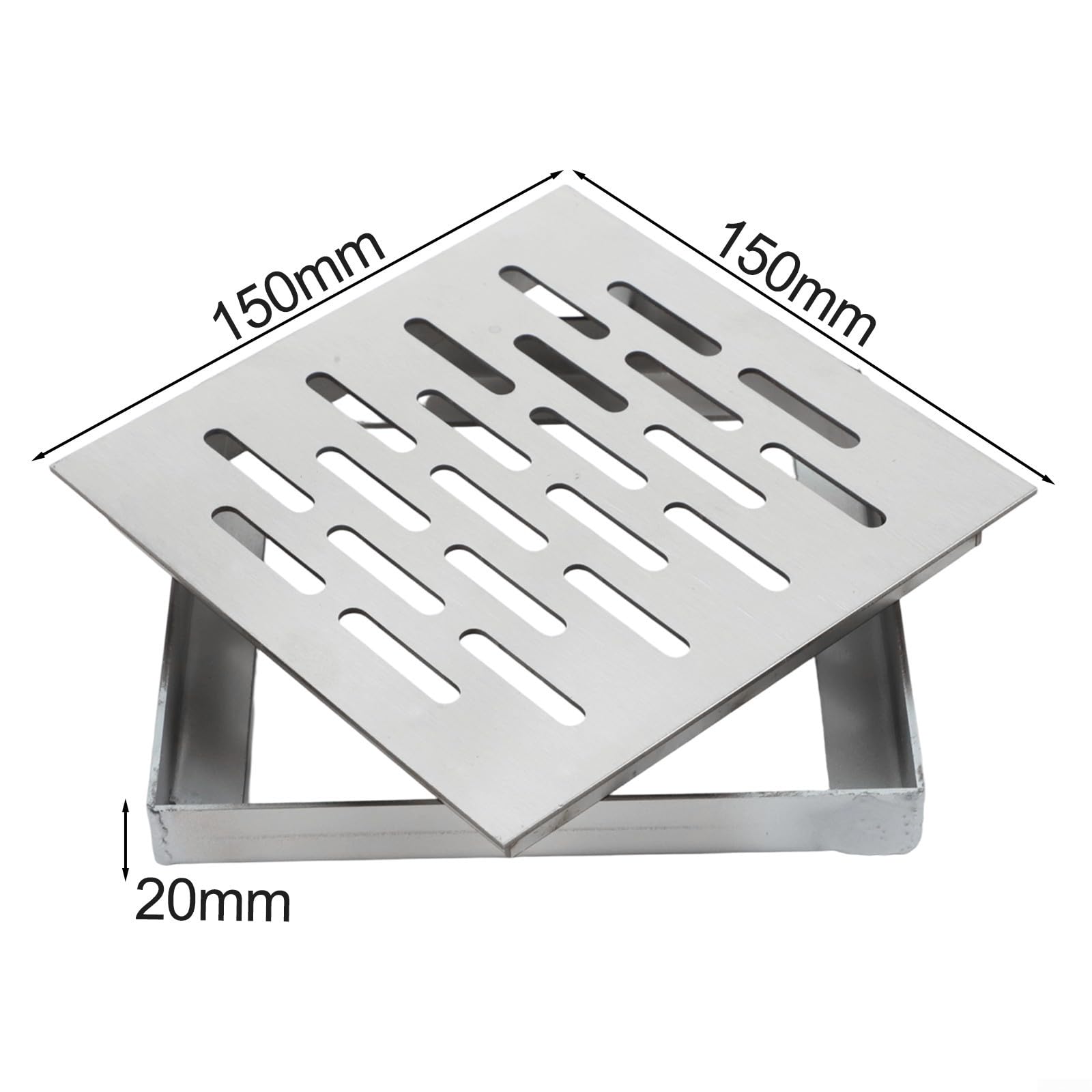 Couvercle de vidange robuste en acier inoxydable avec finition antidérapante et trous de drainage rapide, conçu pour une utilisation dans les routes, les écoles, les zones résidentielles (150 x 150 x