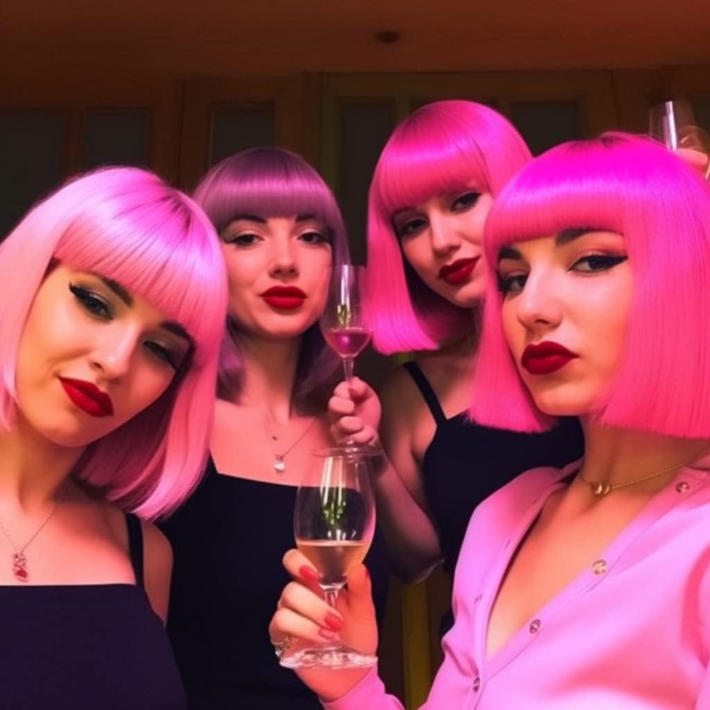 PORSMEER Short Hot Pink Bob Wig and Sunglasses 12 Inch Colorful Synthetic Hair Wigs with Fringe for Women Unisex Halloween Costume Cosplay + Wig Cap - Image 4