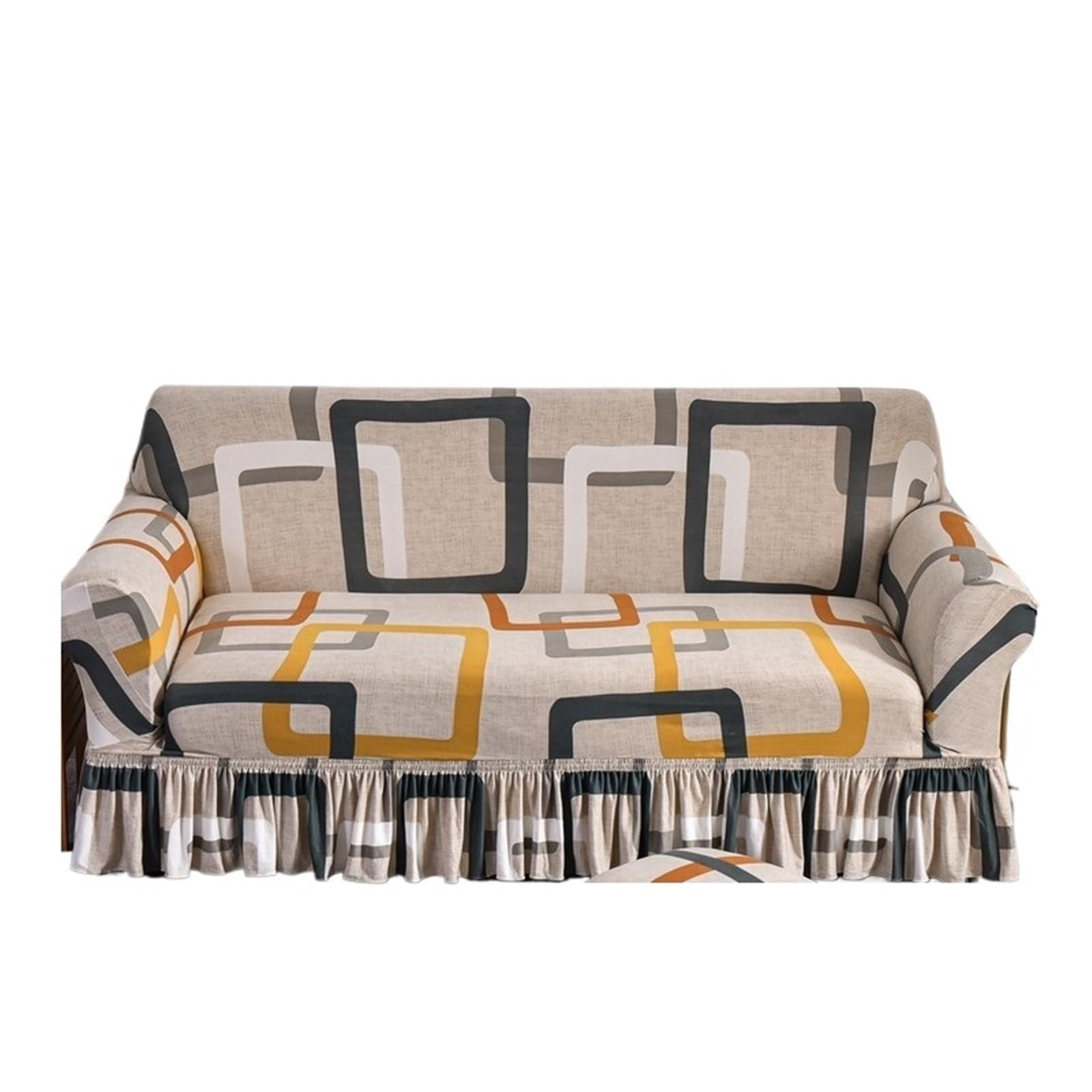 GCYEIDMA Skirt Sofa Cover Stretchable Sofa Cover with Skirt Washable Furniture Protector Printed Slipcovers with Elastic Bottom for Living Room(Color4,2-seater 145-185cm)