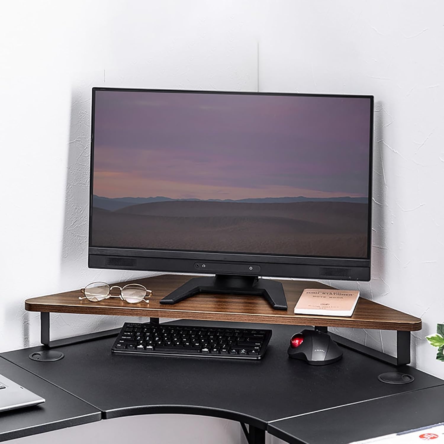 Supporto per Monitor angolare in Legno, 85,8 cm, Supporto per Monitor da scrivania per PC, TV, Notebook, Laptop, Riduce l'affaticamento del Collo, Supporto Triangolare rialzato (co