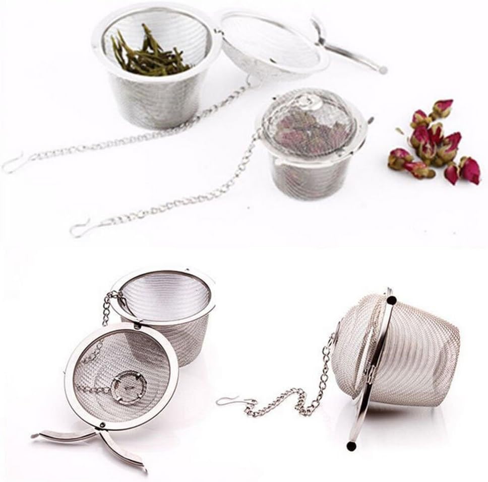 1Pc Stainless Steel Small Net Mesh Style Easy Loose Leaves Green Tea Filter Pot Infuser Strainer with Plate