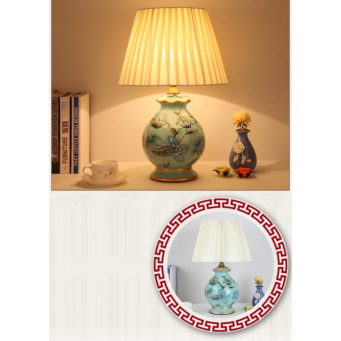 Lámpara de Mesa rústica pequeña con diseño de pájaro Amarillo y Flor de cerámica para Dormitorio, Decorativa, de Porcelana Azul, mesita de Noche, lámpara de Escritorio rústica para casa, Oficina,