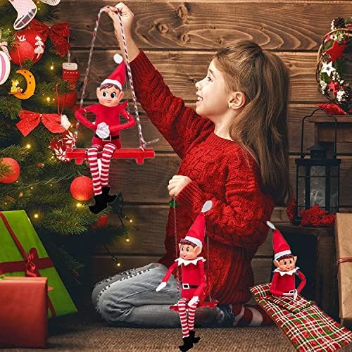 WHITEHILL Christmas Combo Elf Wooden Swing with PDQ + Elf Sleeping Bag Novelty Toy - Festive Tree Holiday Decoration - Decorative Xmas Hanging Ornament + Accessory Fit for Elf on the Shelf