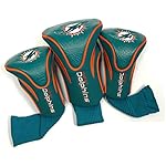 Team Golf NFL Miami Dolphins Contour Golf Club Headcovers (3 Count) Numbered 1, 3, & X, Fits Oversized Drivers, Utility, Rescue & Fairway Clubs, Velour lined for Extra Club Protection