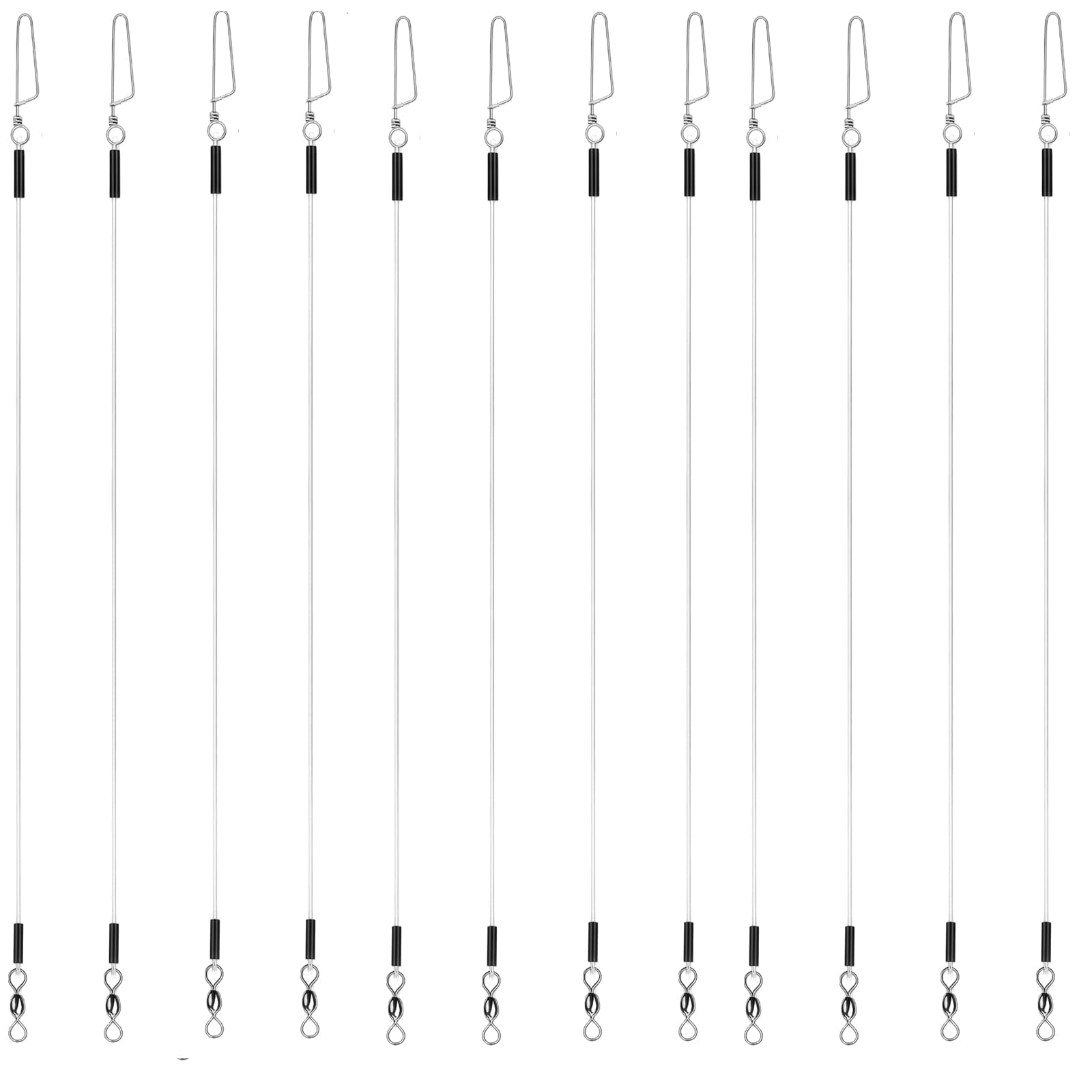AOVNA 12Pcs Fishing leader Line Traces Wire Traces Pike Fishing Anti-Bite Fishing Leaders with Swivels Snap Accessories for Bait Rigs Saltwater Freshwater(18in-45lb)