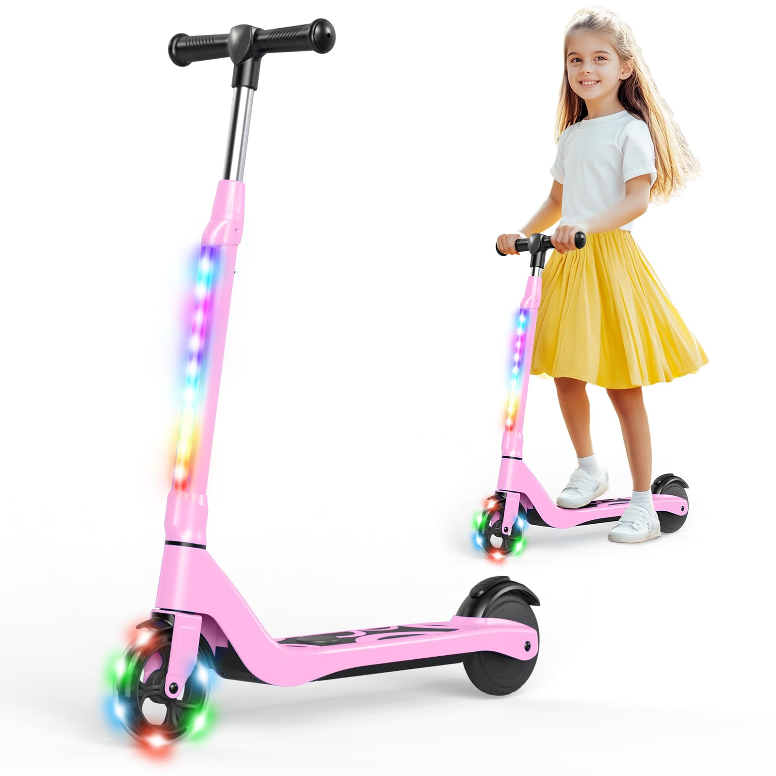 SISIGAD E Scooter Kinder für 6-8-10 Jahre E Roller Kinder 5.3 Zoll Kinderroller mit Blinkende LED-Leuchten & 3 Einstellbare Höhe, Kinder E Scooter 45W Motor Max 10km/h, Maximale Belastung 70kg