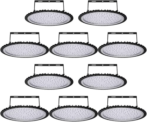 Viugreum Paquete de 10 luces LED UFO de 500 W, 50000 lúmenes, 6500 K, luz diurna blanca ultra fina, iluminación LED de almacén, IP65 impermeable,